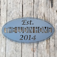 Thumbnail for This classic Name and date sign powder coated black and reads, 