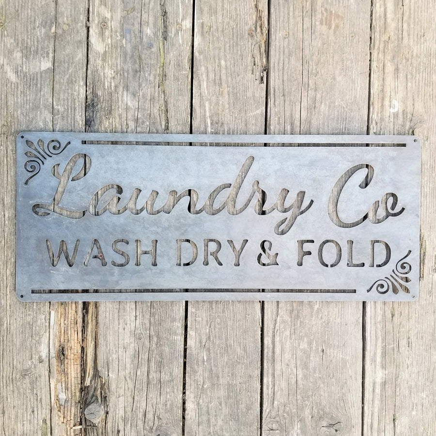 Laundry Co Wash Dry & Fold Sign - Rustic Metal Decor - Farmhouse Laund ...