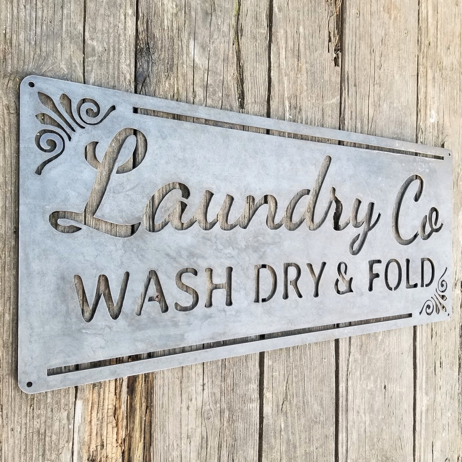 Laundry Co Wash Dry & Fold Sign - Rustic Metal Decor - Farmhouse Laund ...