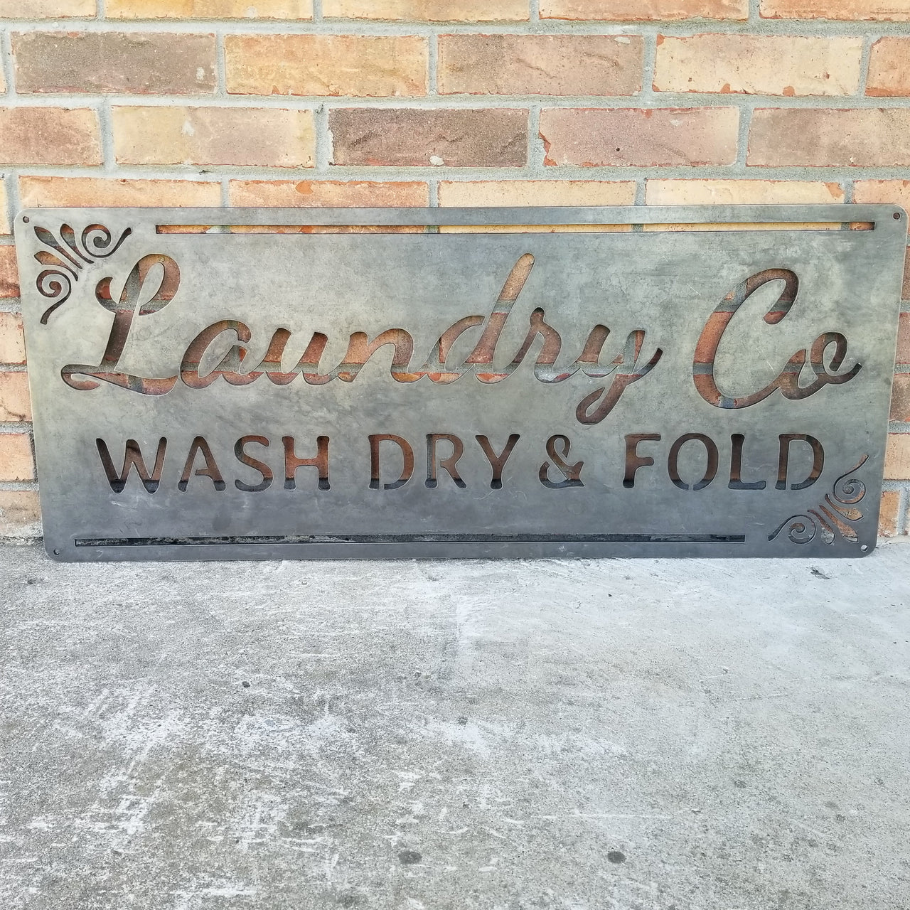 Laundry Co Wash Dry & Fold Sign - Rustic Metal Decor - Farmhouse Laundry Room Decor