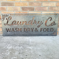 Thumbnail for Laundry Co Wash Dry & Fold Sign - Rustic Metal Decor - Farmhouse Laundry Room Decor