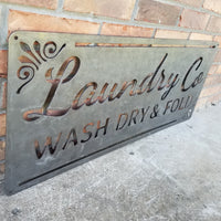 Thumbnail for Laundry Co Wash Dry & Fold Sign - Rustic Metal Decor - Farmhouse Laundry Room Decor