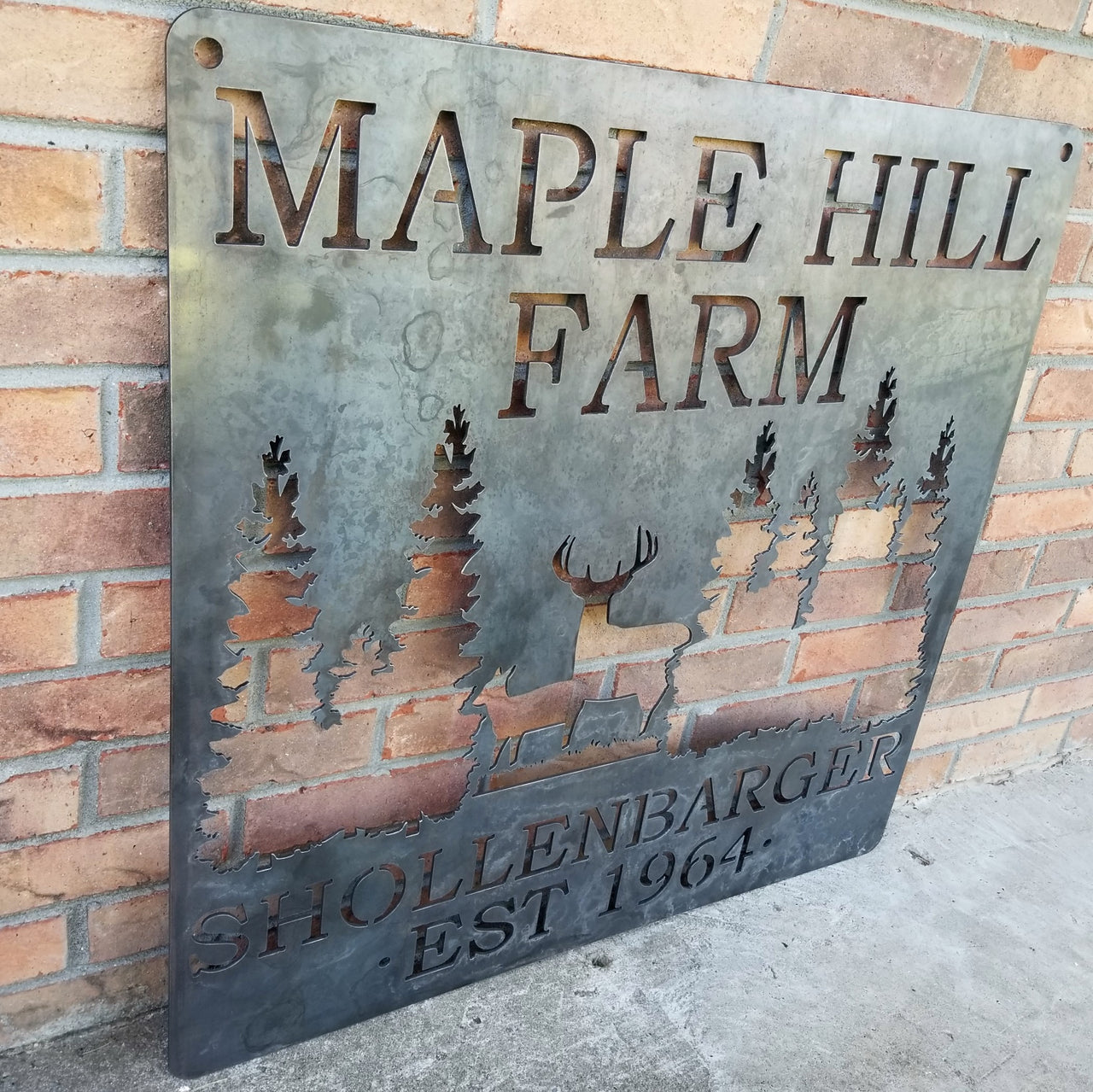 Personalized Rustic Wilderness Metal Sign - Maple Hill Farm - Customize Farm Name and Established Date