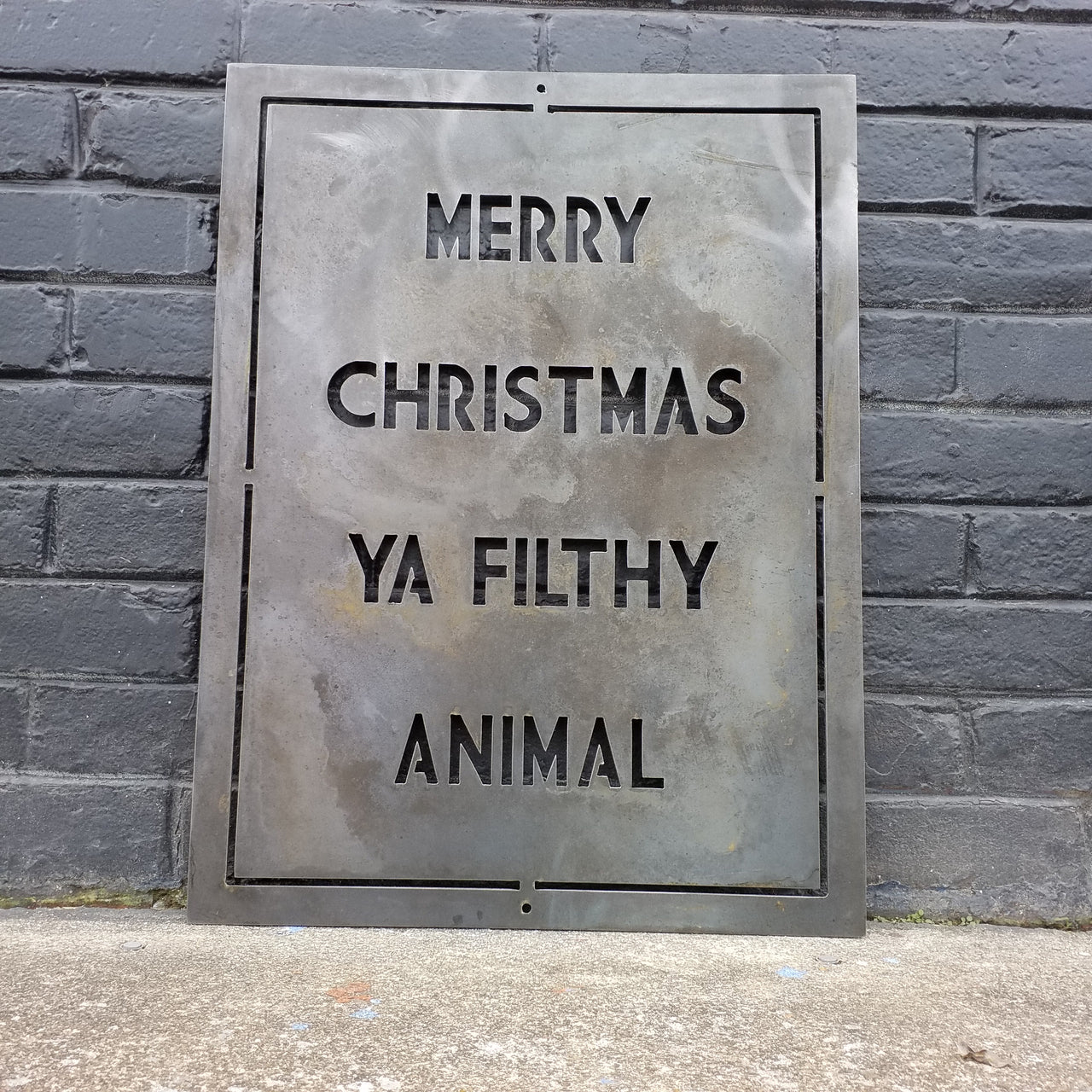 Merry Christmas Ya Filthy Animal - Holiday Movie Quote Sign, Metal Christmas Decoration