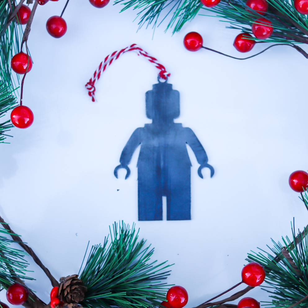 Building Block Man Christmas Ornament - Holiday Stocking Stuffer Gift - Tree Home Decor