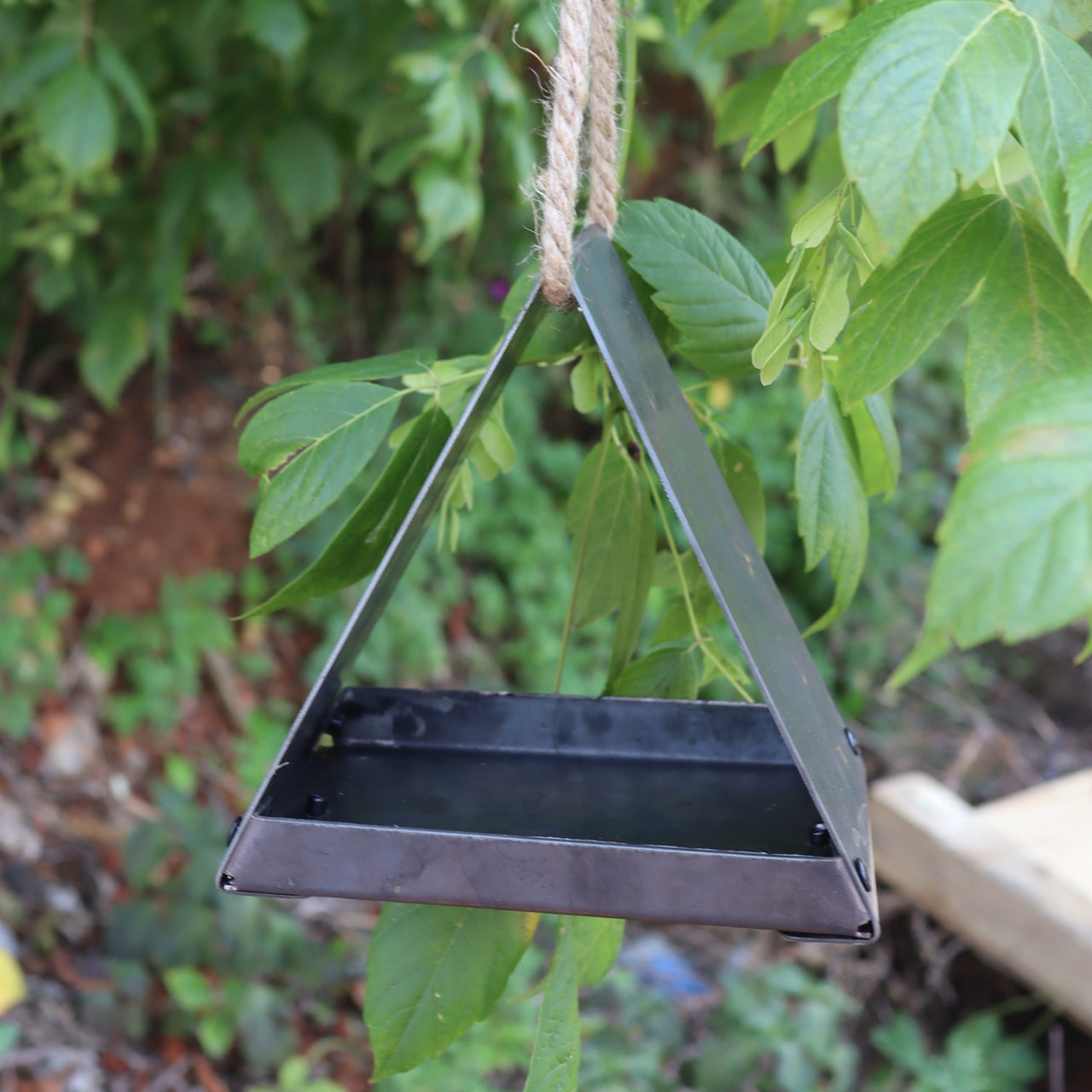 Rustic Metal Birdhouse - Triangle Hanging Bird Feeder - Unique Garden Gift