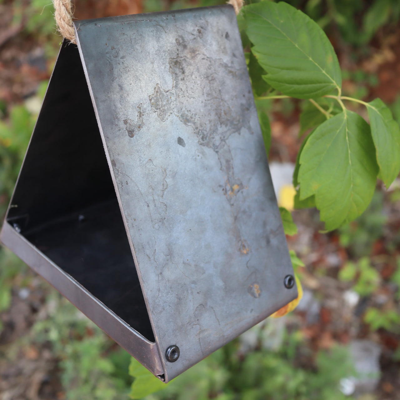 Rustic Metal Birdhouse - Triangle Hanging Bird Feeder - Unique Garden Gift