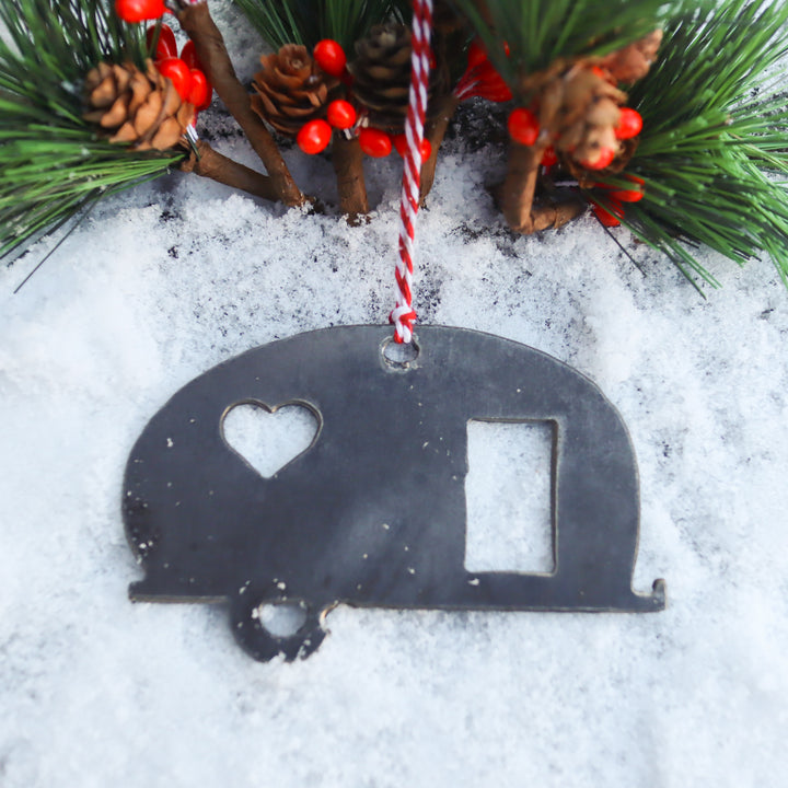 Camper Christmas Ornament With Heart- Camping Holiday Stocking Stuffer Gift