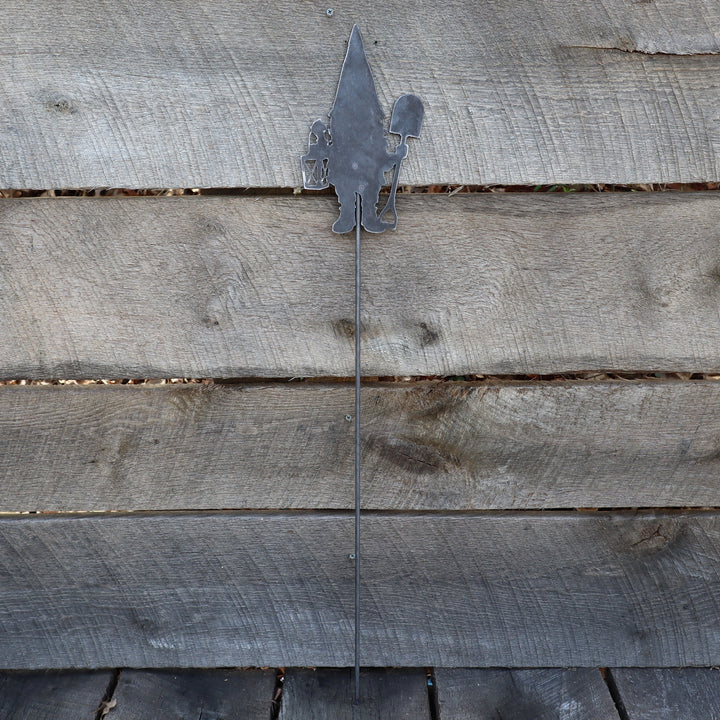 Metal Gnome Garden Stake - Steel Gardening Decor - Fantasy Yard Art Marker