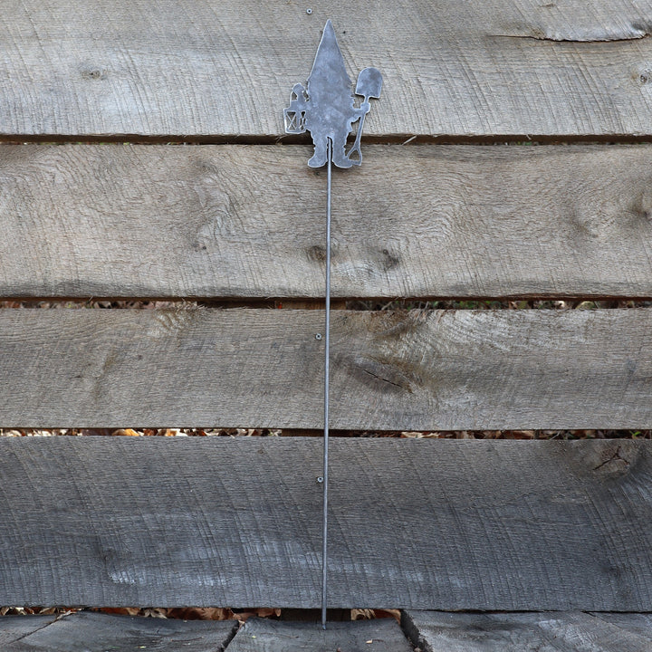 Metal Gnome Garden Stake - Steel Gardening Decor - Fantasy Yard Art Marker
