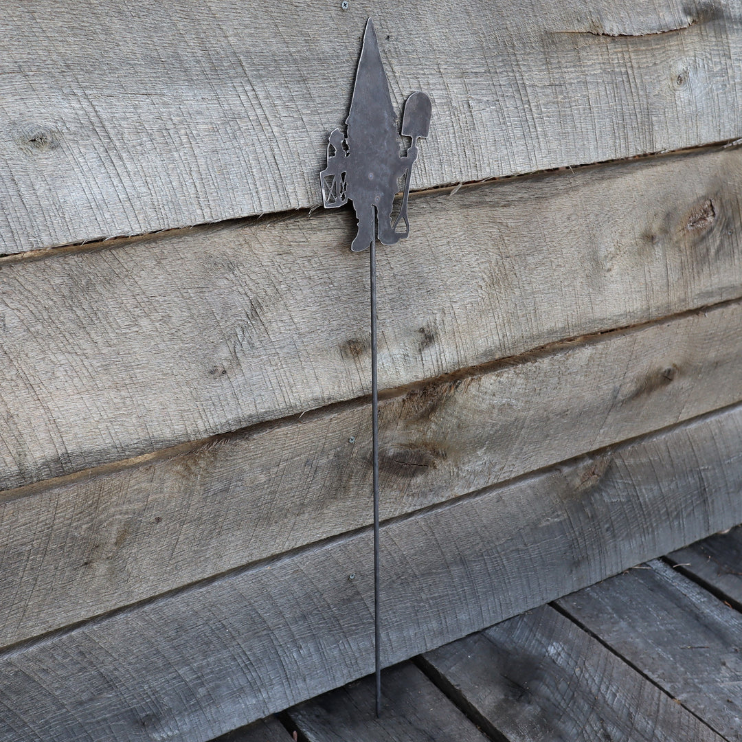 Metal Gnome Garden Stake - Steel Gardening Decor - Fantasy Yard Art Marker