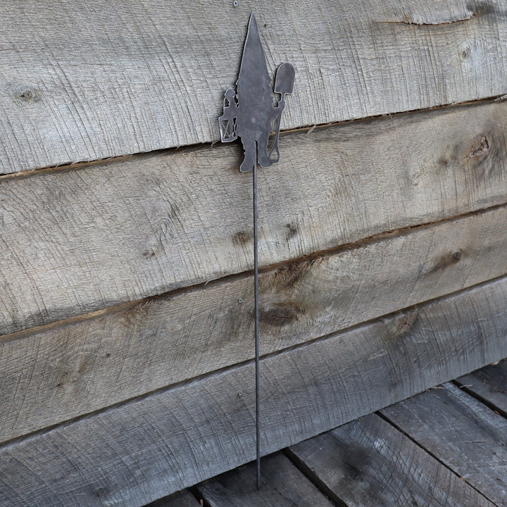 Metal Gnome Garden Stake - Steel Gardening Decor - Fantasy Yard Art Marker