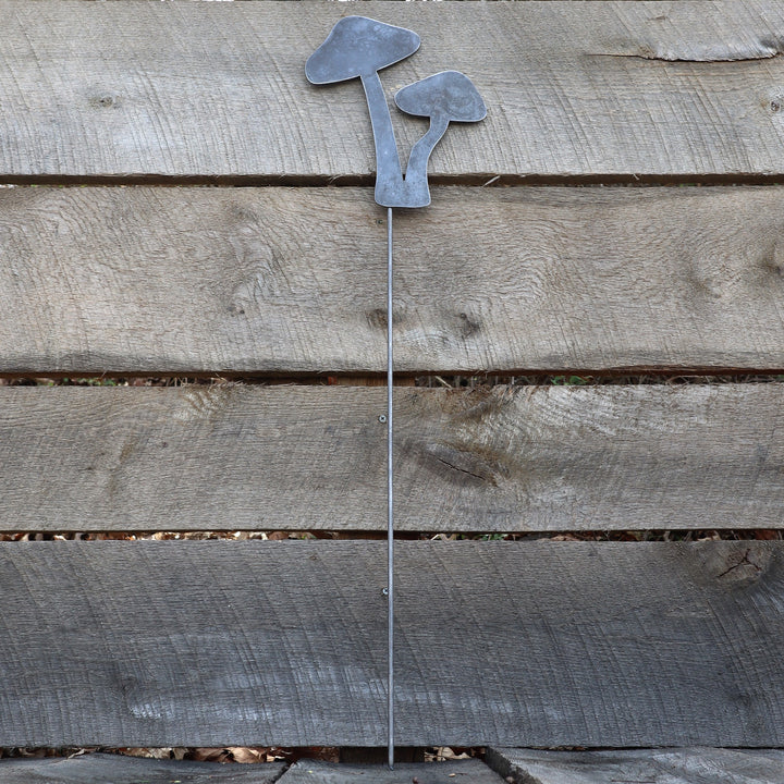 Metal Mushroom Garden Stake - Steel Gardening Decor - Mushroom Yard Art Marker