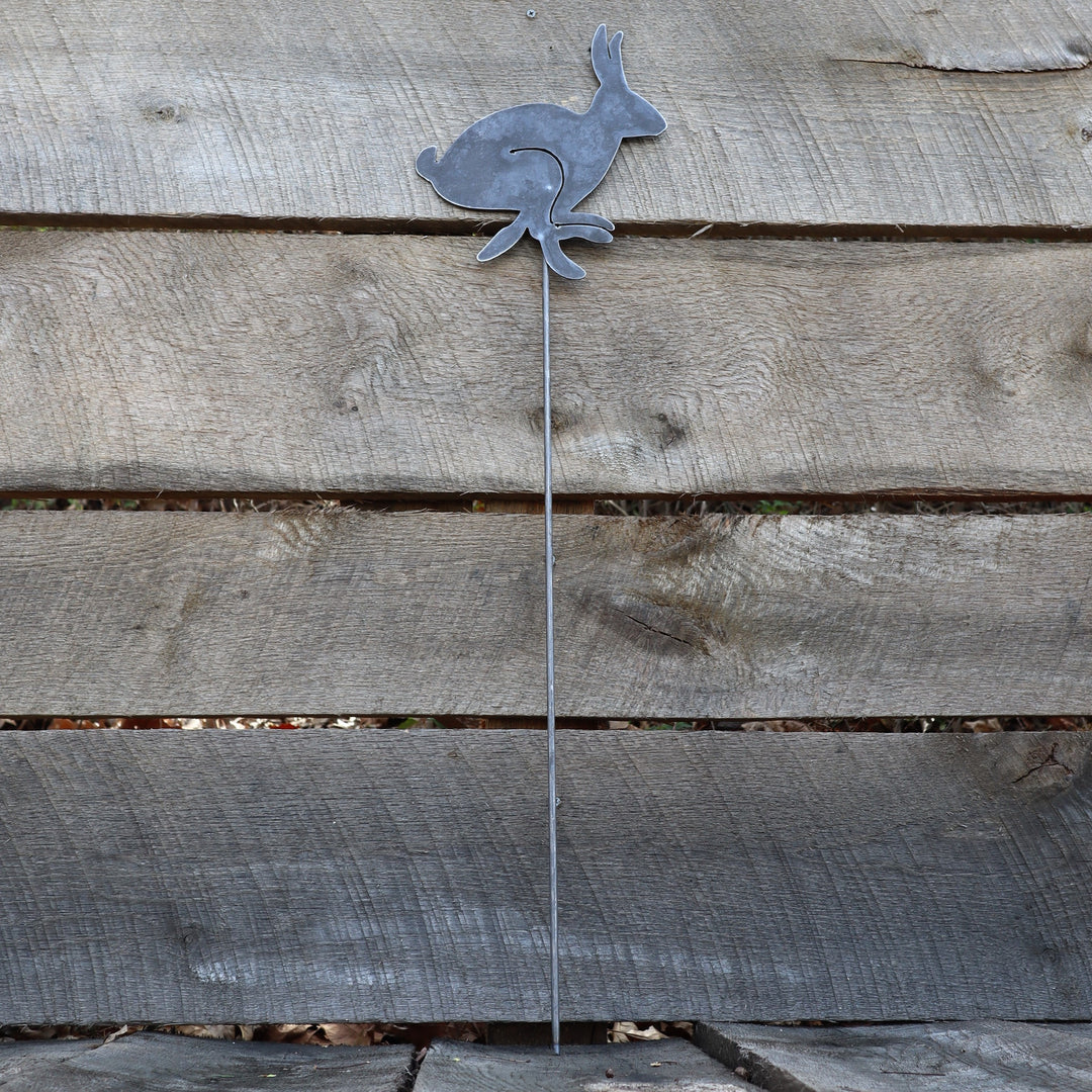 Metal Bunny Garden Stake - Steel Gardening Decor - Rabbit Yard Art Marker
