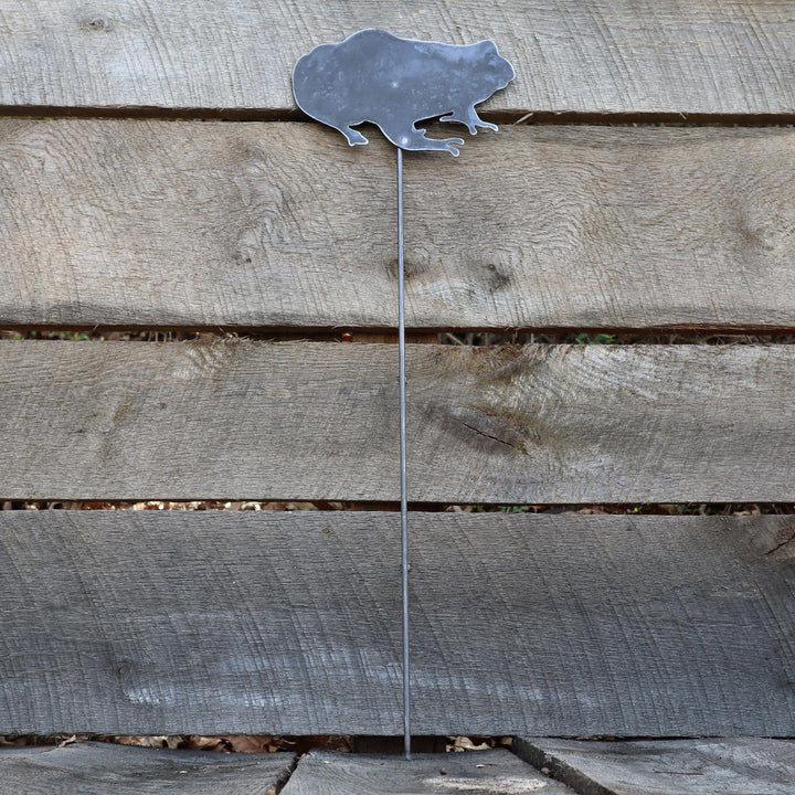 Metal Frog Garden Stake - Steel Gardening Decor - Toad Yard Art Marker