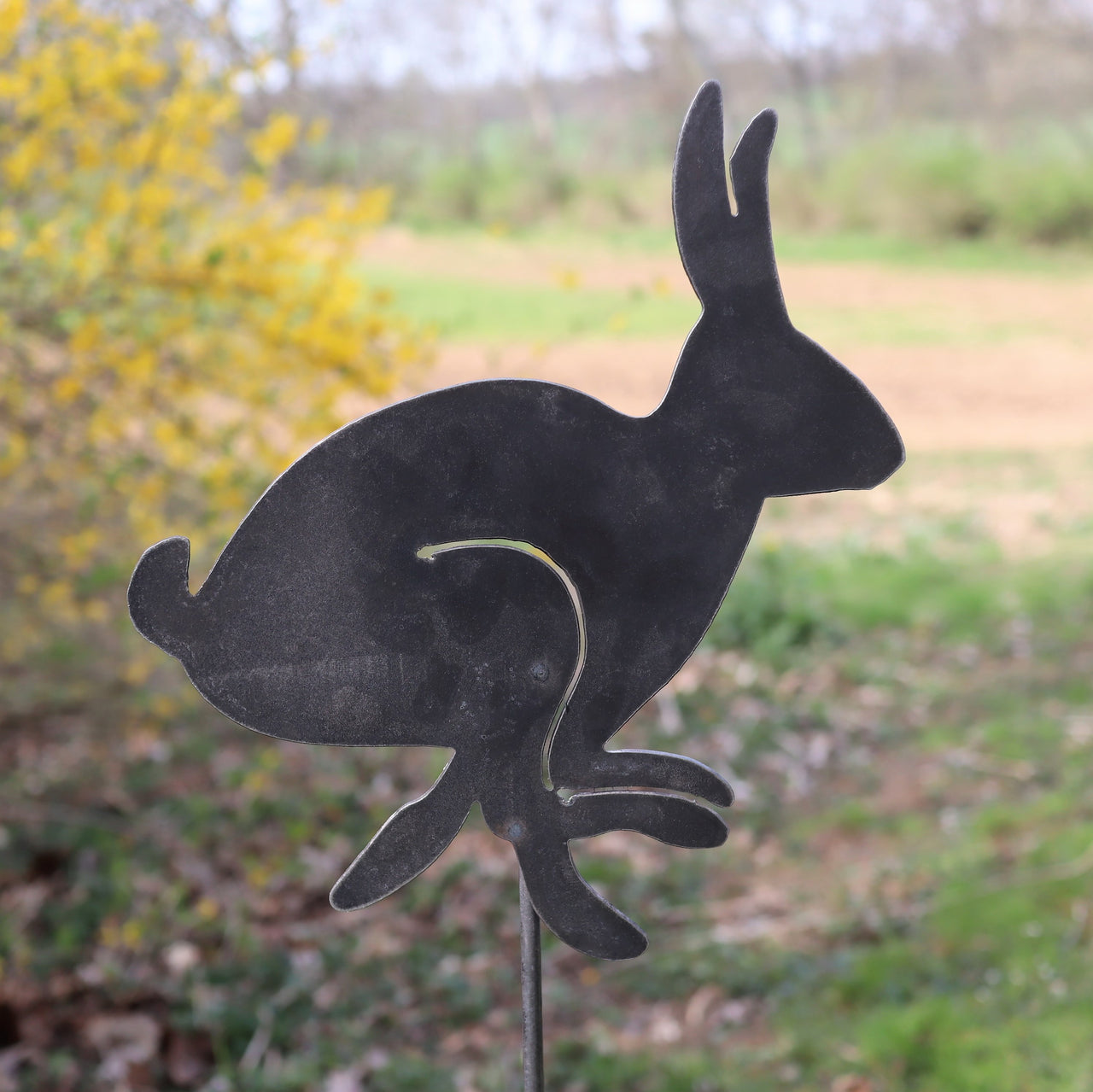 Metal Bunny Garden Stake - Steel Gardening Decor - Rabbit Yard Art Marker