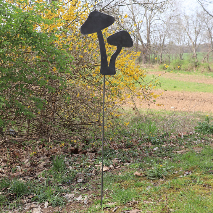 Metal Mushroom Garden Stake - Steel Gardening Decor - Mushroom Yard Art Marker