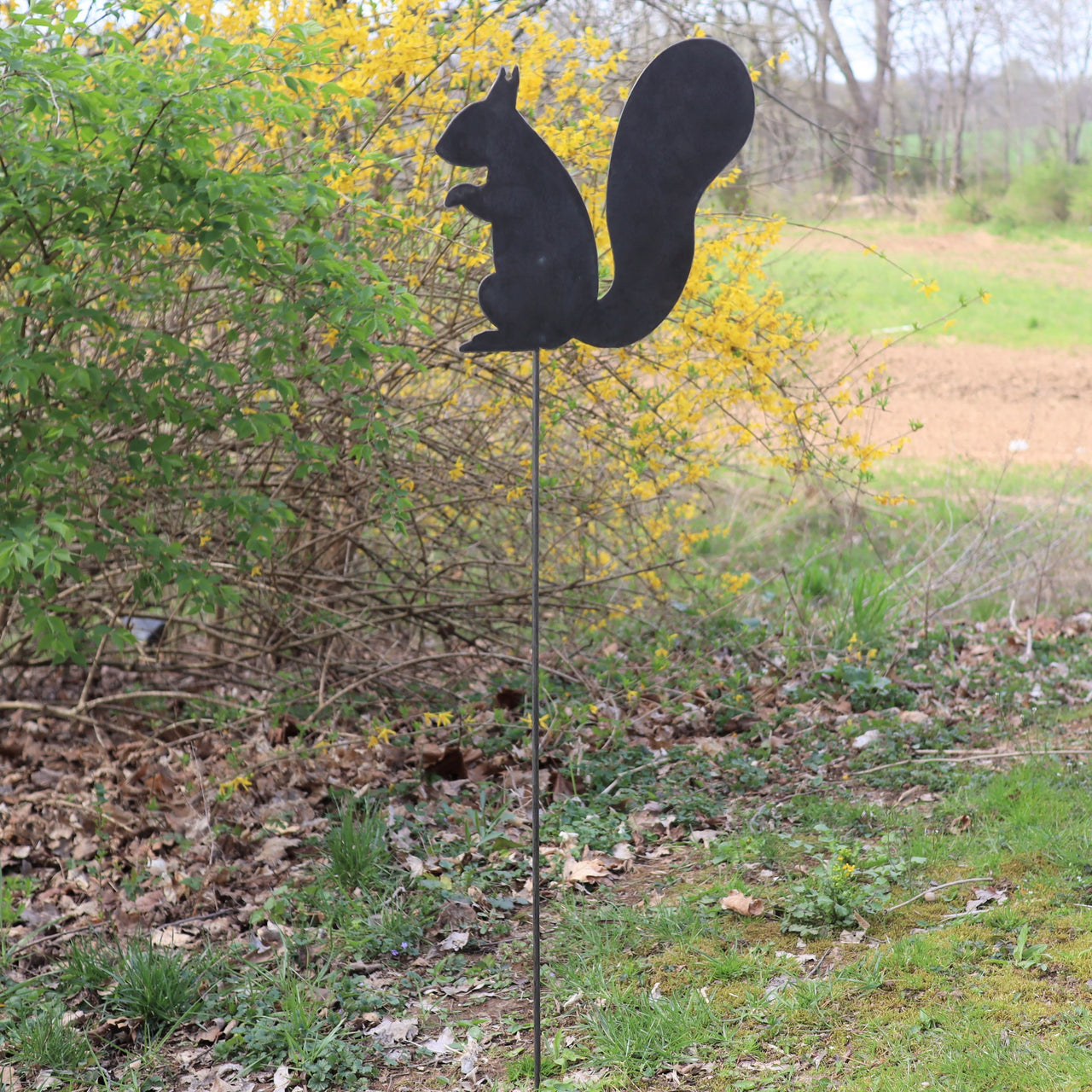 Metal Squirrel Garden Stake - Steel Gardening Decor - Animal Yard Art Marker