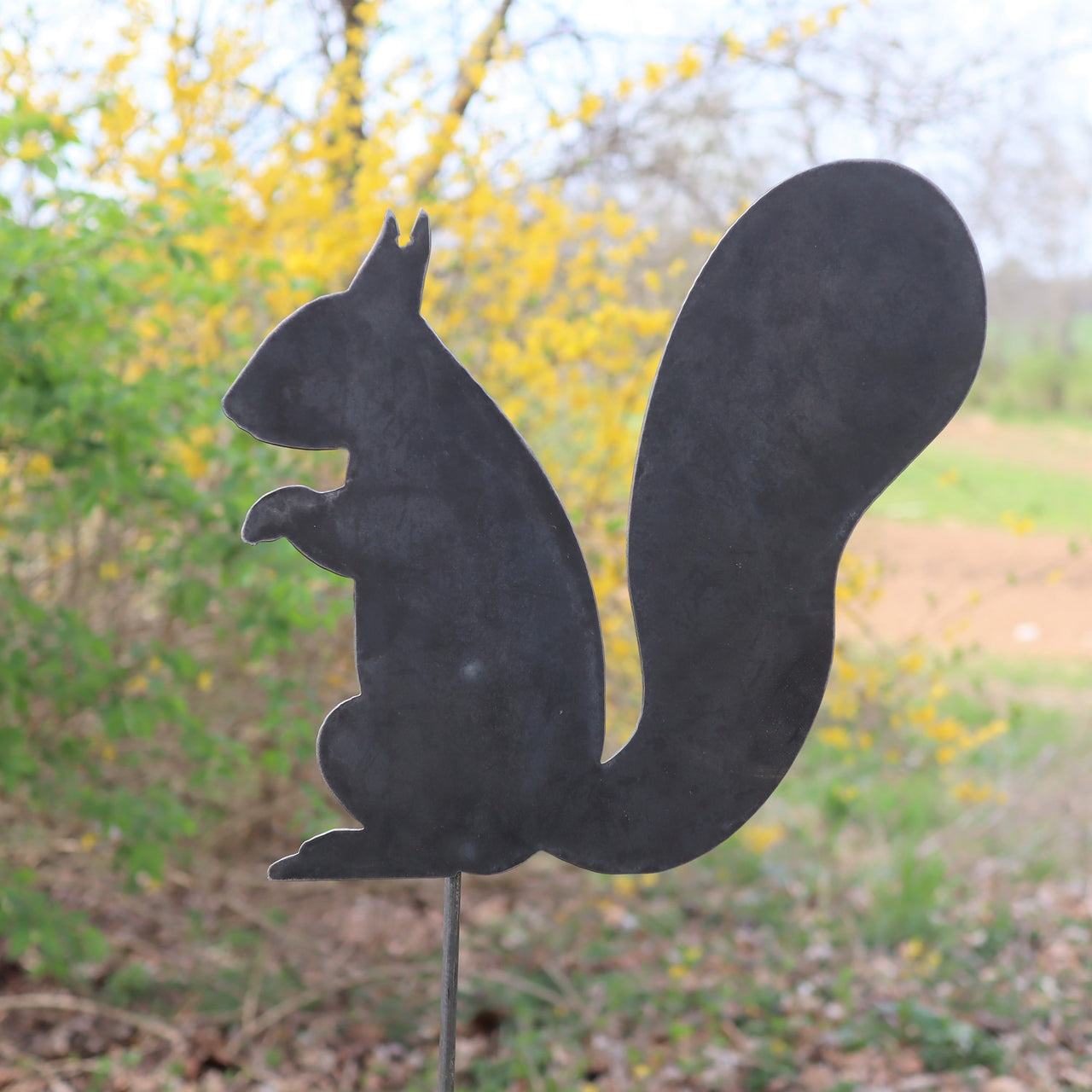 Metal Squirrel Garden Stake - Steel Gardening Decor - Animal Yard Art Marker