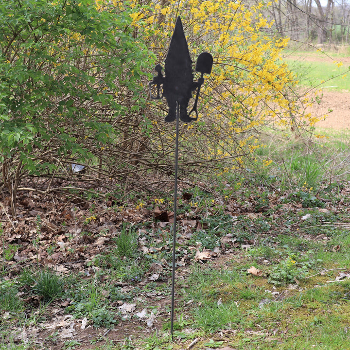 Metal Gnome Garden Stake - Steel Gardening Decor - Fantasy Yard Art Marker