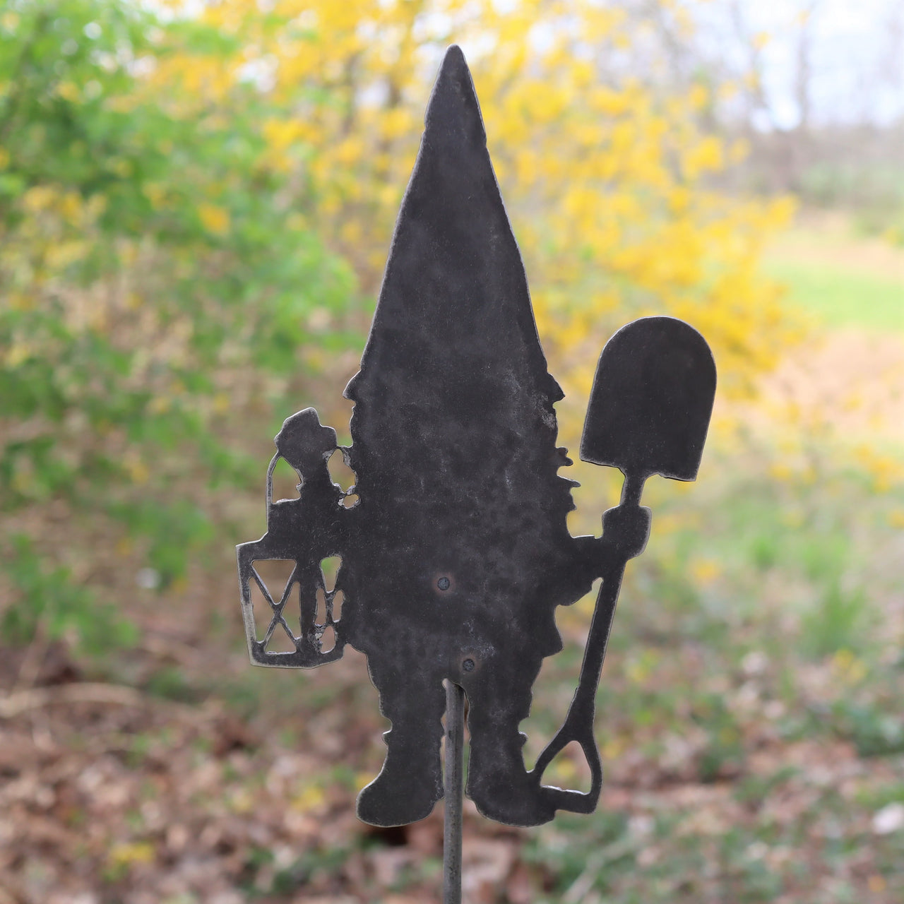 Metal Gnome Garden Stake - Steel Gardening Decor - Fantasy Yard Art Marker