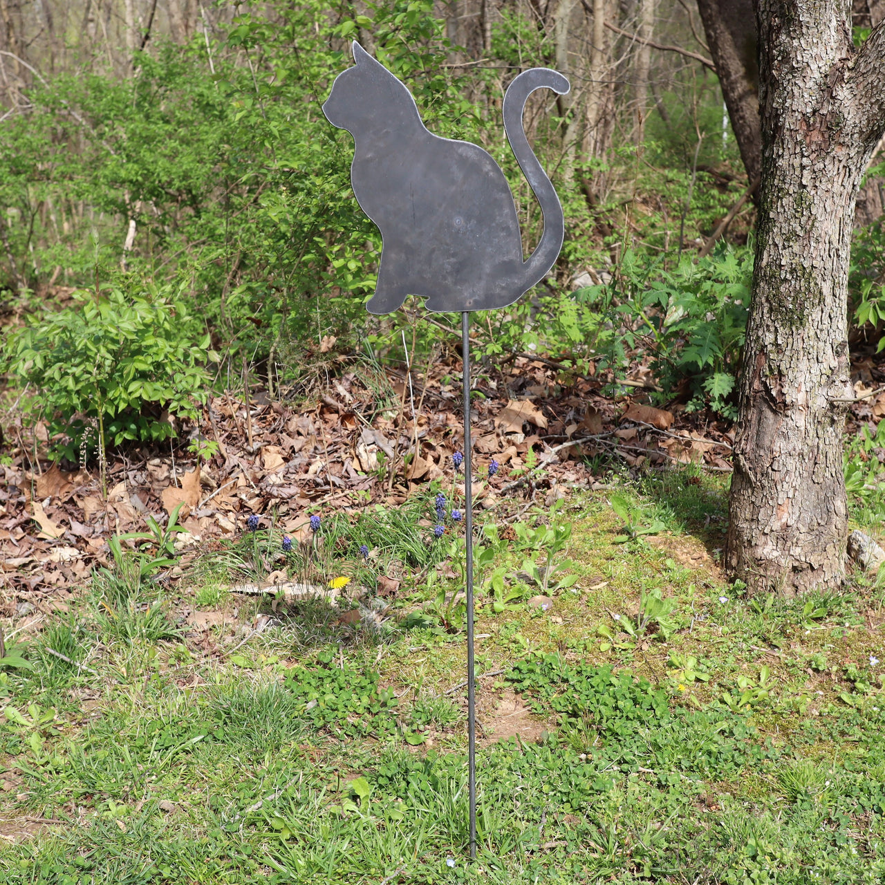 Metal Cat Garden Stake - Steel Gardening Decor - Animal Yard Art Marker