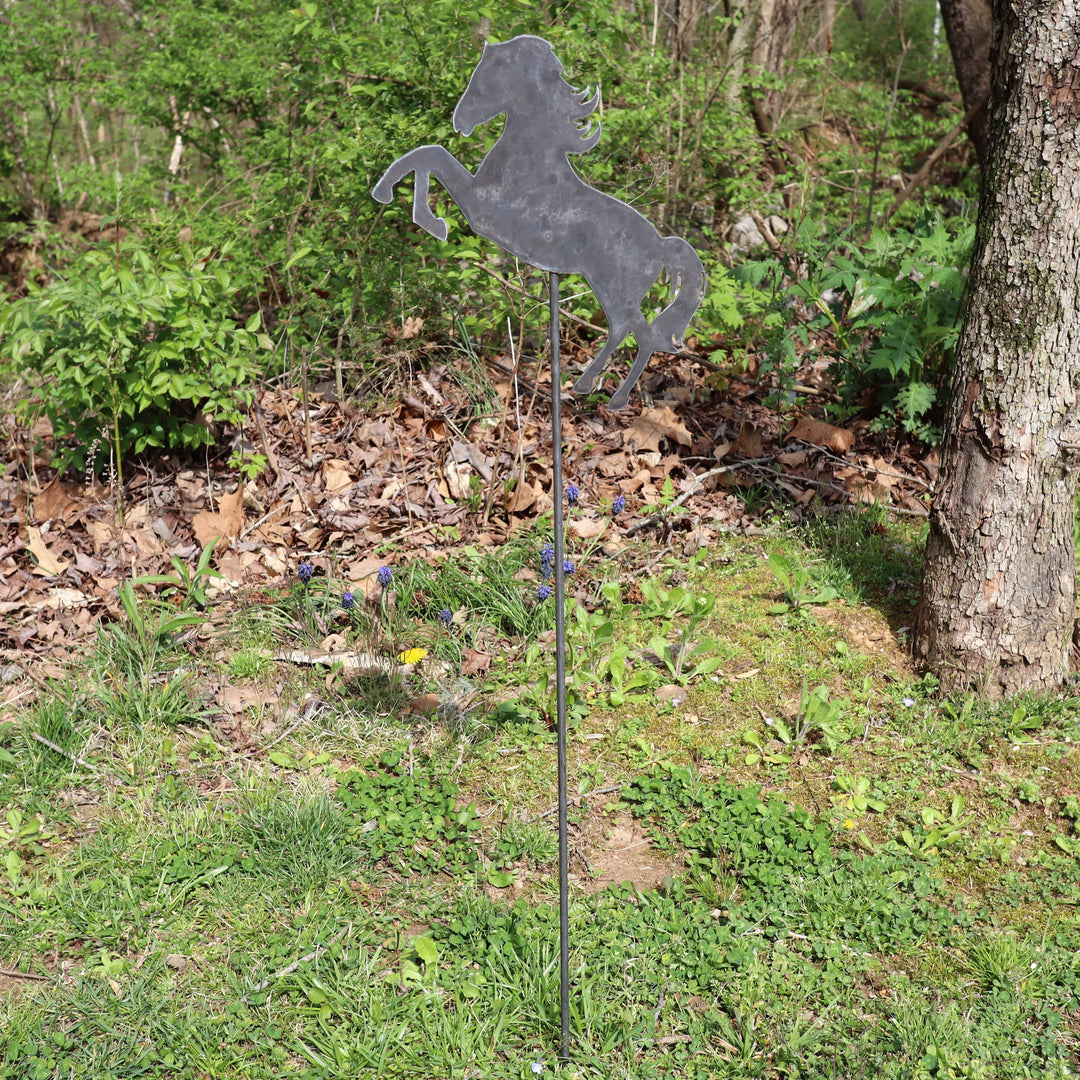 Metal Horse Garden Stake - Steel Gardening Decor - Animal Yard Art Marker