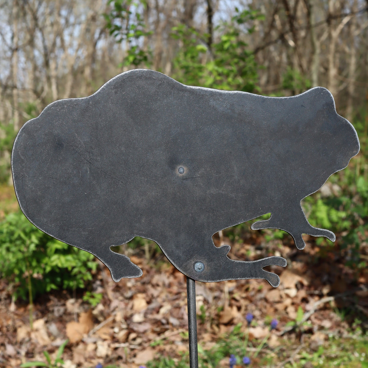 Metal Frog Garden Stake - Steel Gardening Decor - Toad Yard Art Marker