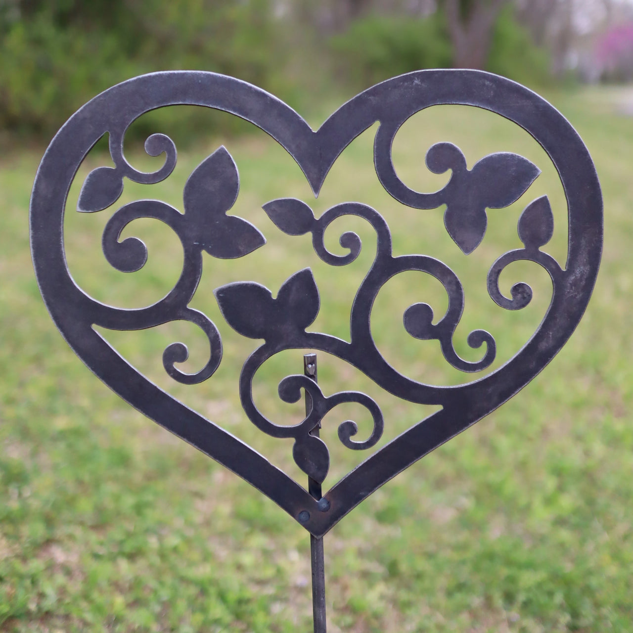 Metal Heart and Swirls Garden Stake - Steel Gardening Decor - Yard Art Marker