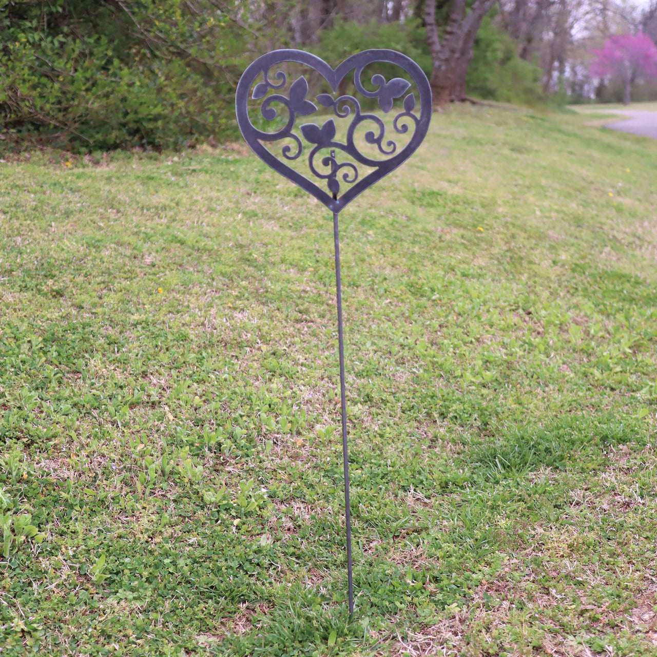 Metal Heart and Swirls Garden Stake - Steel Gardening Decor - Yard Art Marker