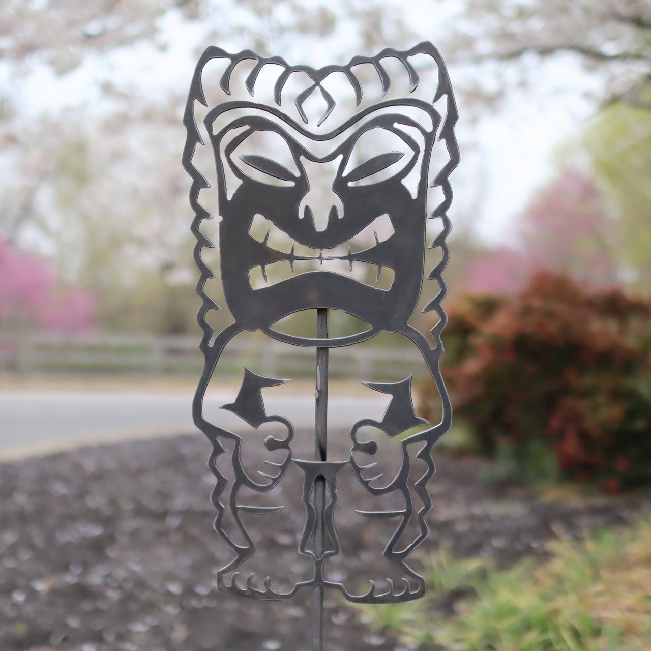 Metal Tiki Garden Stake - Steel Gardening Decor - Yard Art Marker