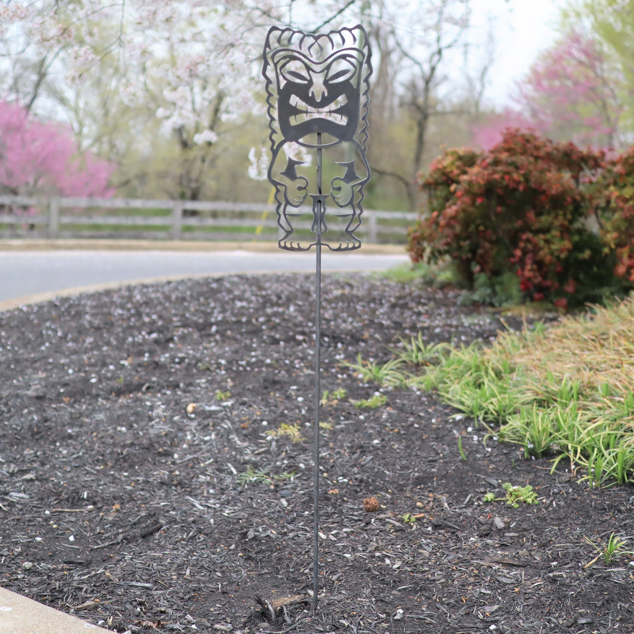Metal Tiki Garden Stake - Steel Gardening Decor - Yard Art Marker