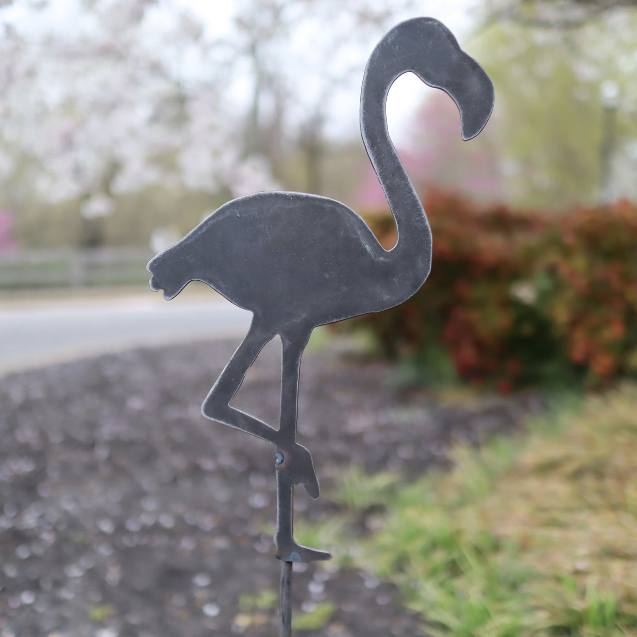 Metal Flamingo Garden Stake - Steel Gardening Decor - Animal Yard Art Marker
