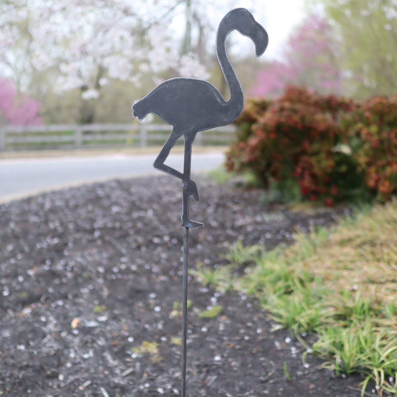 Metal Flamingo Garden Stake - Steel Gardening Decor - Animal Yard Art Marker