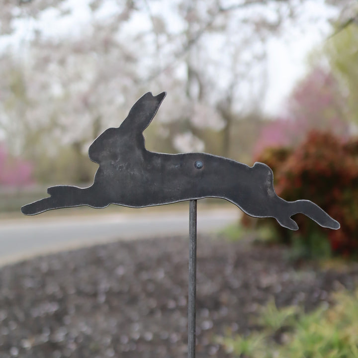 Metal Bunny Garden Stake - Leaping Rabbit Yard Art Marker