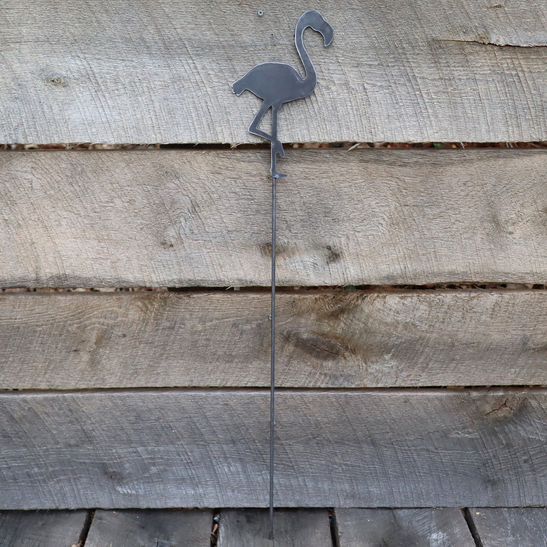 Metal Flamingo Garden Stake - Steel Gardening Decor - Animal Yard Art Marker
