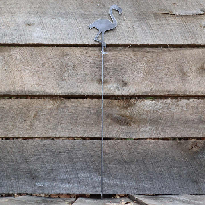 Metal Flamingo Garden Stake - Steel Gardening Decor - Animal Yard Art Marker