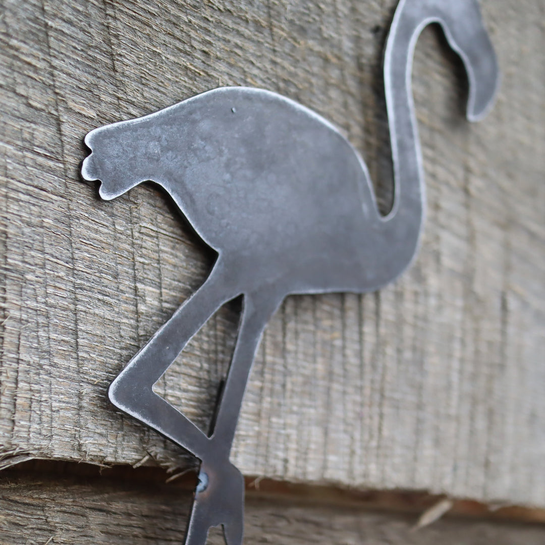 Metal Flamingo Garden Stake - Steel Gardening Decor - Animal Yard Art Marker
