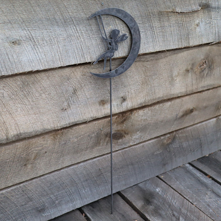Metal Swinging Fairy Garden Stake - Steel Gardening Decor - Fantasy Moon Yard Art Marker