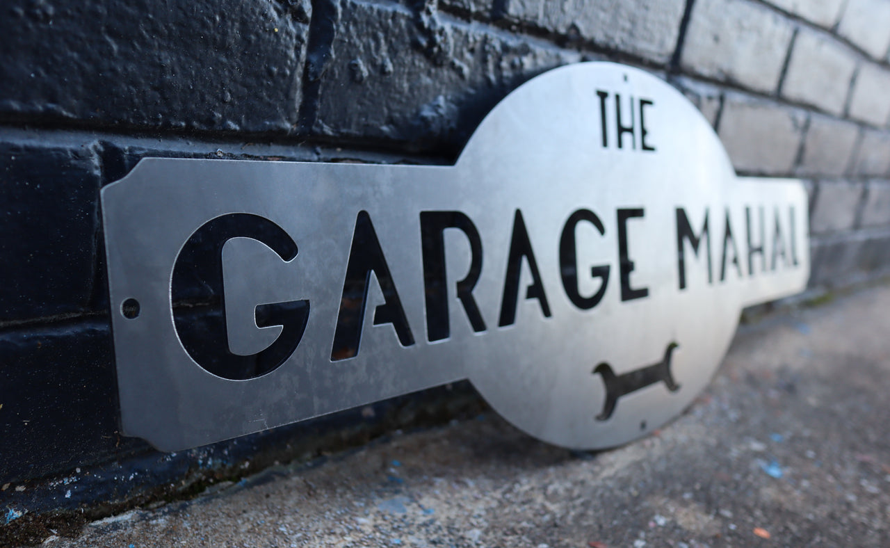 Garage Mahal Metal Sign with Wrench - Workshop Sign - Man Cave Wall Art - Vintage Decor