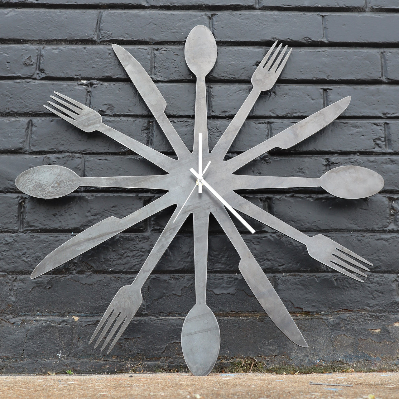 Foodie Metal Clock - Rustic Home Cutlery Wall Art - 24" Diameter with Spoons, Forks, and Knives