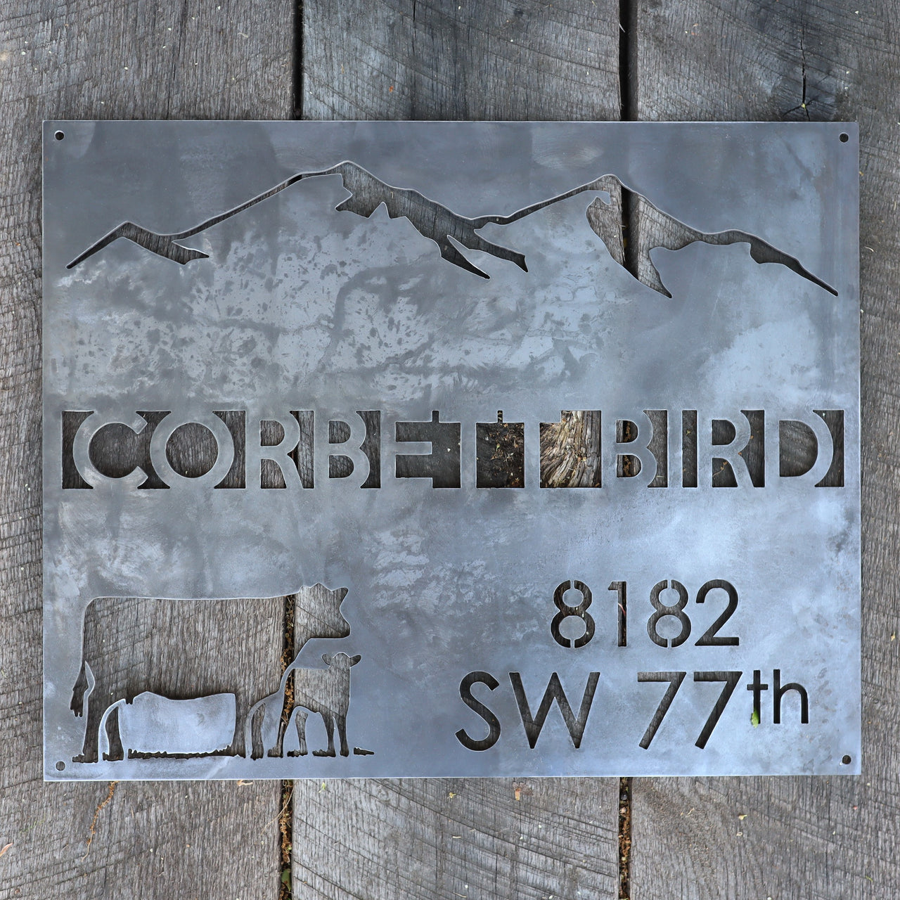 Personalized Rustic Metal Country Address Sign - Mountain Farm Wall Art - Farmhouse Decor