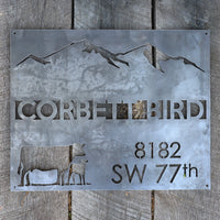 Thumbnail for Personalized Rustic Metal Country Address Sign - Mountain Farm Wall Art - Farmhouse Decor