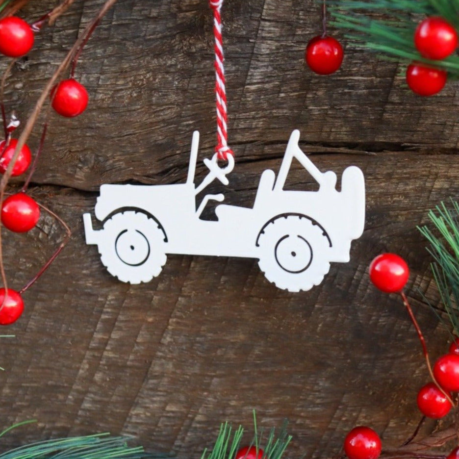 Willys Off-Road Truck Covering Christmas Ornament - Holiday Stocking Stuffer Gift - Tree Home Decor