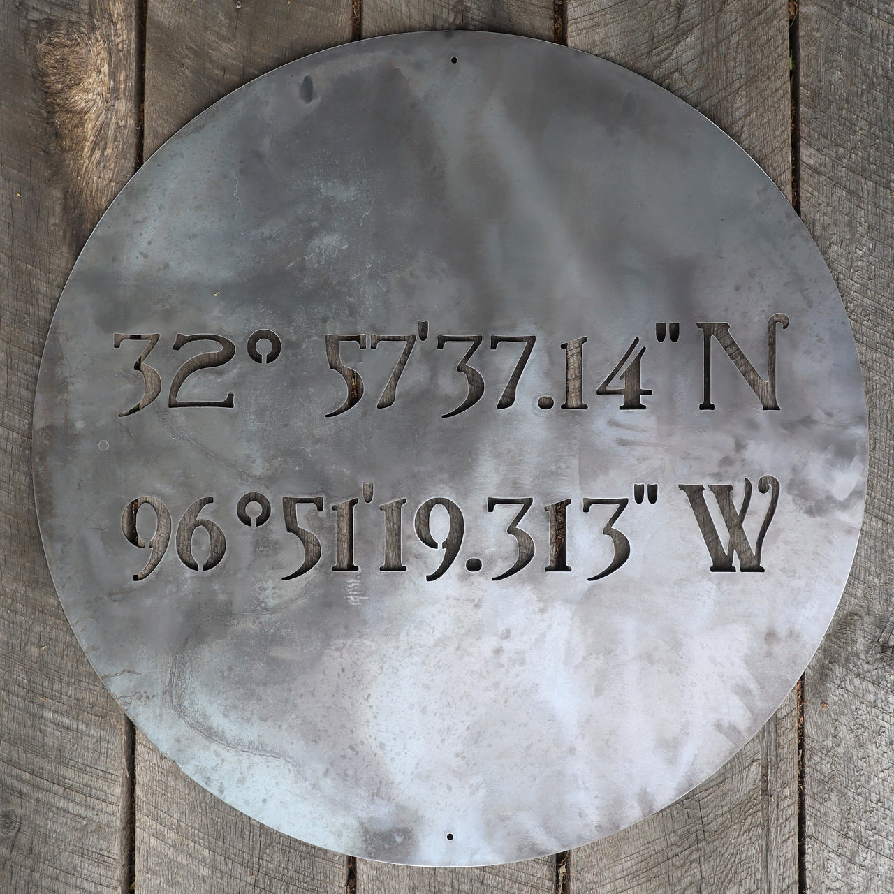 Personalized Minimalist Metal Coordinates Sign - Rustic Round Circle Wall Decor