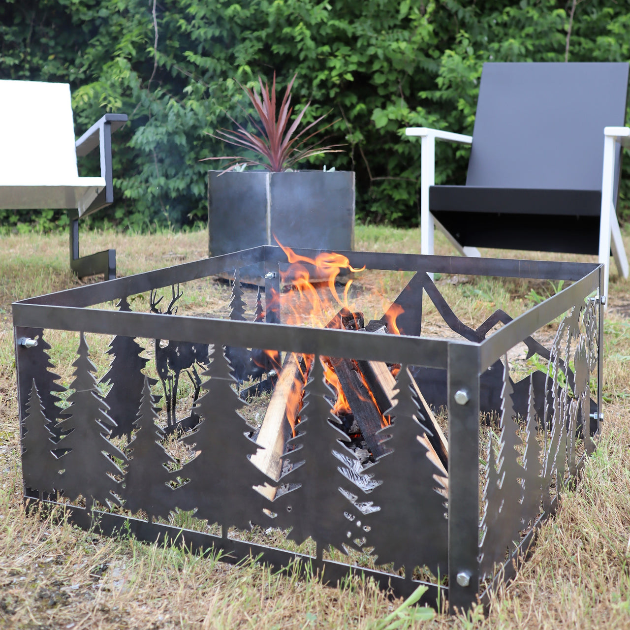 Wilderness Steel Fire Pit - Metal Outdoor Backyard Fire Ring - Nature Patio Decor