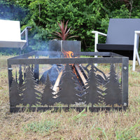 Thumbnail for Tree Line Steel Fire Pit - Metal Outdoor Backyard Fire Ring - Wilderness Patio Decor
