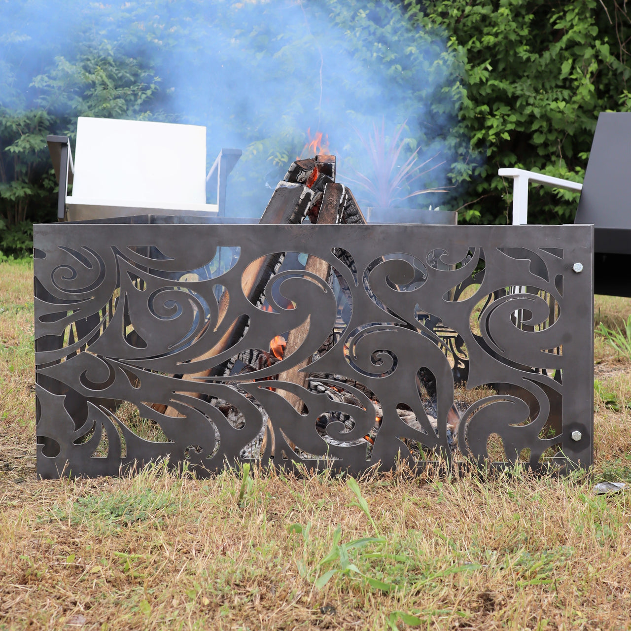 Vintage Swirls Steel Fire Pit - Metal Outdoor Backyard Fire Ring - Swirling Design Patio Decor
