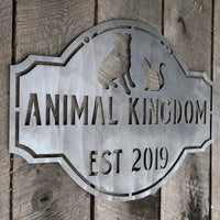 Thumbnail for Personalized Hanging Metal Animal Sign - Vintage Family Name Decor - Dog and Cat Wall Art