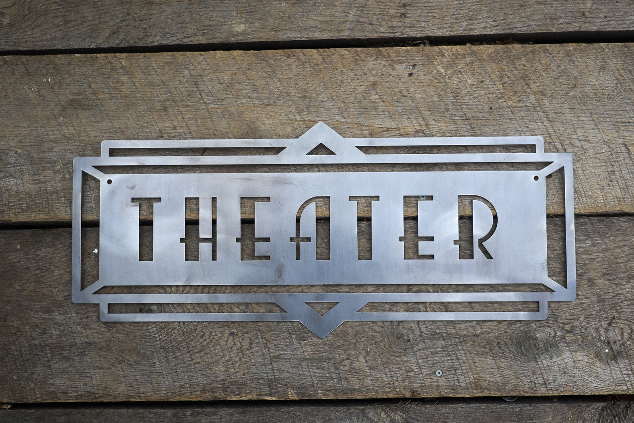 Metal Art Deco Theater Marquee Sign - Vintage Cinema Decor - Retro Home Theater Art - Movie Room Decor - Vintage Film Art - Free Shipping